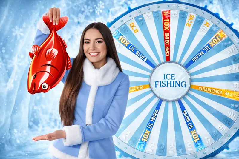 Ice Fishing Evolution Gaming με παρουσιαστή που ψαρεύει σε πάγο και ζωντανά 3D εφέ στο στούντιο